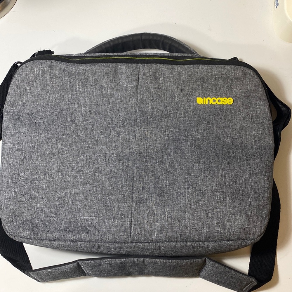 Incase Laptop Case Grey/neon yellow accents  w/shoulder straps.